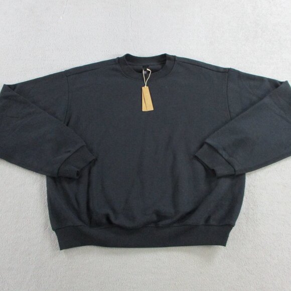 SKIMS Cotton Fleece Crewneck Pullover Womens Large Onyx Sweatshirt Sweater NEW - Picture 2 of 9